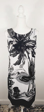AB STUDIO Womens L Black & White Floral-Pattern Dress Sleeveless Solid Hem