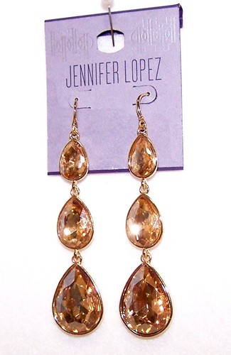 Nuovi ORECCHINI JLO JENNIFER LOPEZ oro scintillante cristalli giallo dorato lunghi 31/2” - Foto 10 di 16