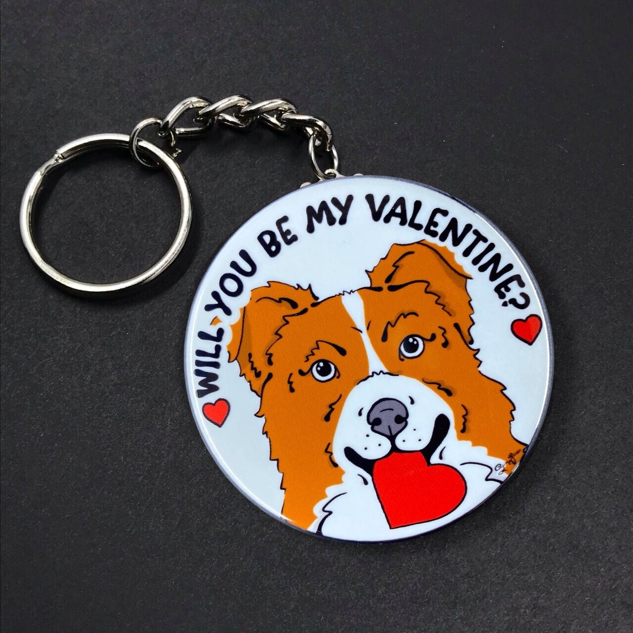 Portachiavi cuore San Valentino cane collie bordo rosso accessori fatti a mano regalo foto 2