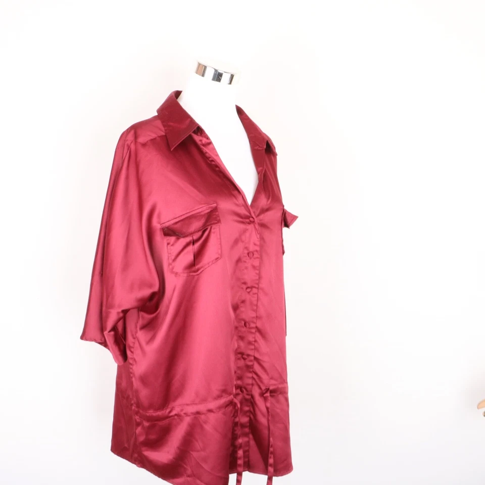 Blusa Camisa Para Mujer Willi Smith Manga Corta 3/4 Abotonada L Roja Foto 3 de 4