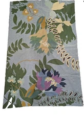 EUC! Anthropologie Embroidered Wool 2X3 Accent Area Rug Blue Green Floral Finnia