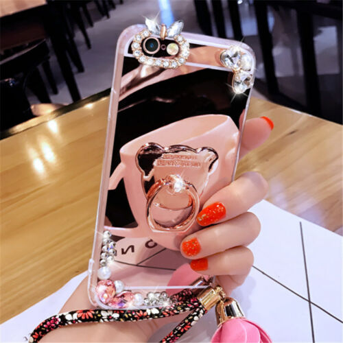 For iPhone 13 Pro Max 12 11 XS XR 8 7 Luxury Diamond Mirror Case With 360 Ring - Photo 6 sur 8