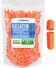 Size 0 Orange Empty Gelatin Capsules Gelcaps Pills Kosher Caps