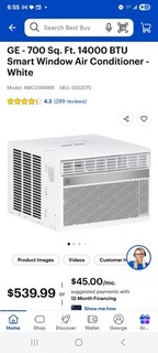 GE 14000 BTU Smart Window Air Conditioner 700 SqFt Large Room Home 115V AC Unit