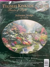VINTAGE Thomas Kinkade "Stillwater Bridge 40.7 x 30.5cm printed cross stitch kit