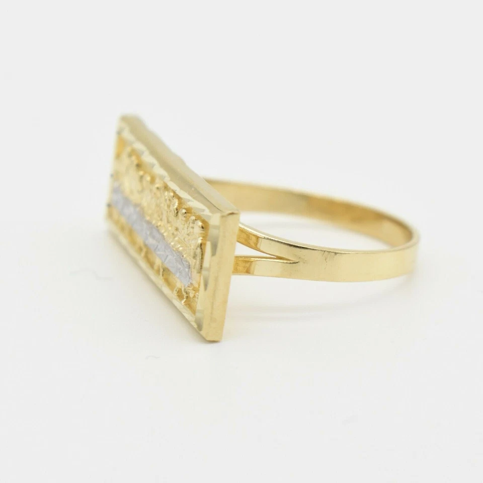 Anillo rectangular de oro blanco amarillo real de 10 quilates con corte de diamante de última cena para hombre Foto 2 de 4