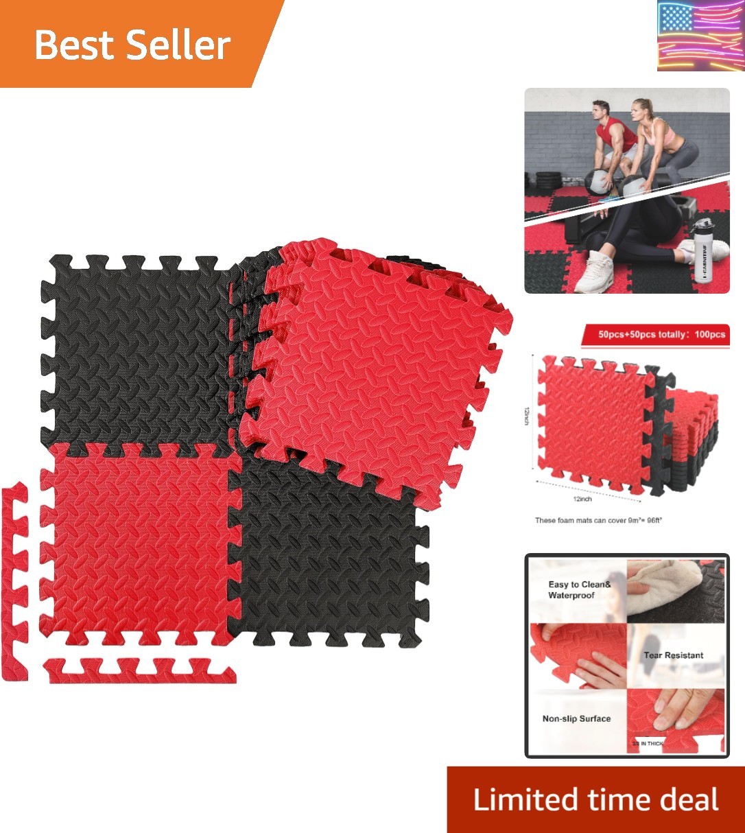 100 Pcs 12 x 12 Gym Mat Foam Floor Mats for Home Gym Covers 96 Sq Ft Puzzle E...