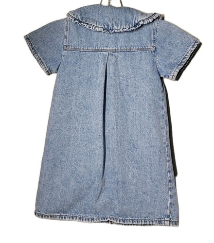 Zara Girls Sz 5-6 Blue DENIM SHIRT DRESS SKATER SNAPS SHORT SLEEVE 100% Cotton - Picture 2 of 7