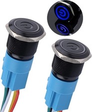 2Pcs 19mm Latching Push Button Switch 12V 24V 1NO 1NC Waterproof IP66 Blue