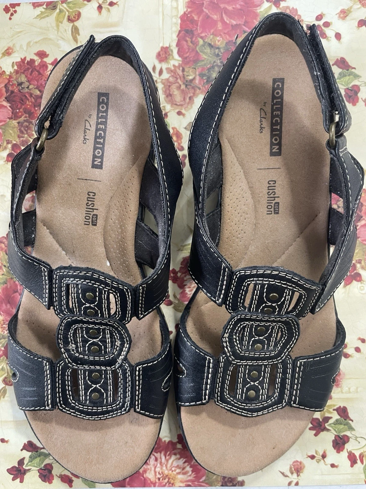 CLARKS Sandali donna morbidi ammortizzati 6m in pelle nera