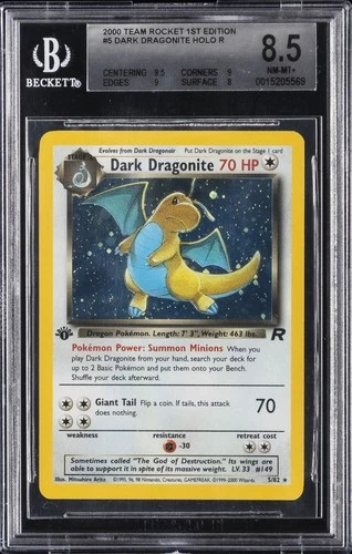 2000 POKEMON ROCKET NO HOLO-1ST ED #5 DARK DRAGONITE BGS 8.5