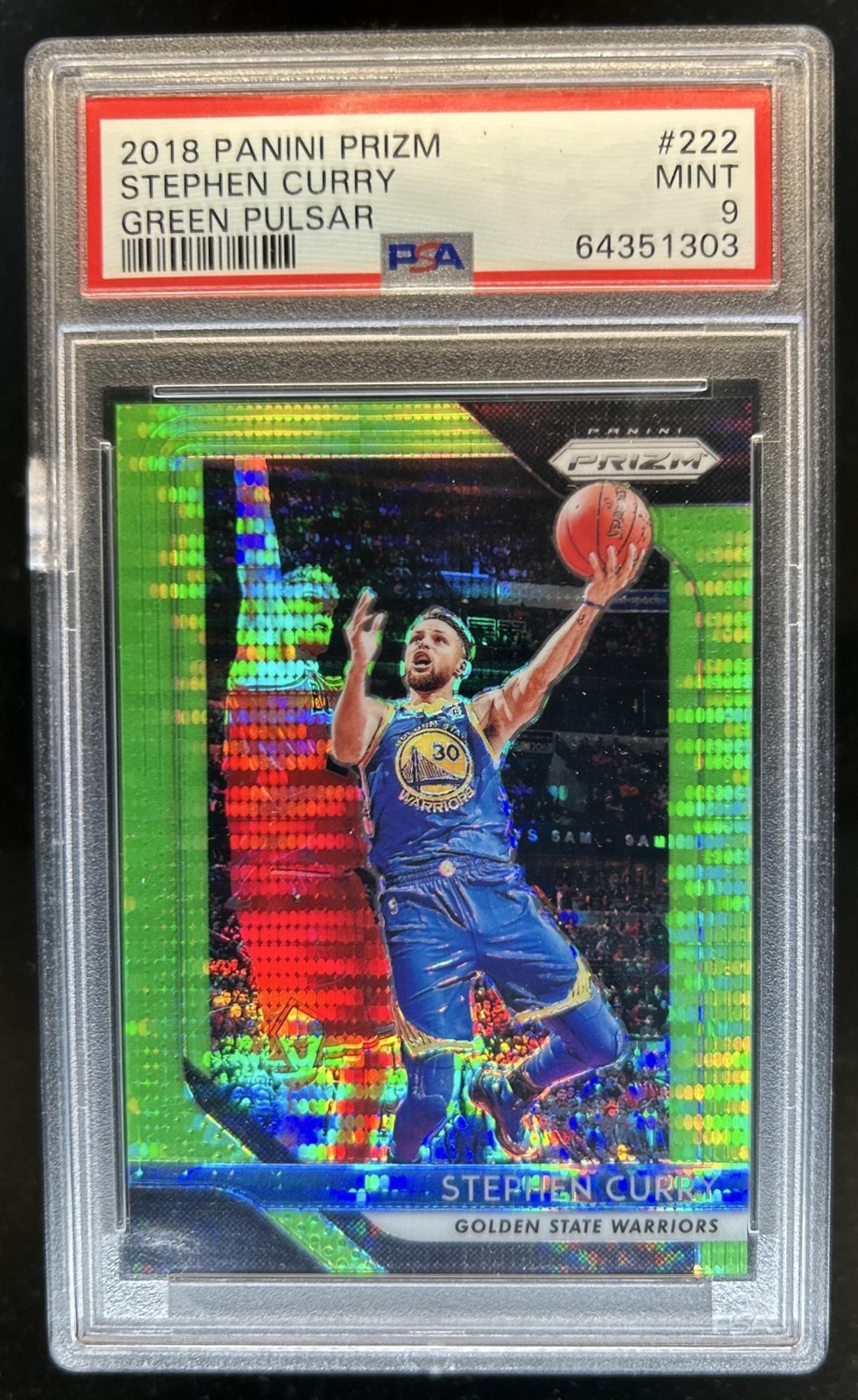 2018-19 Panini Prizm Stephen Curry Prizm Green Pulsar #/25 Warriors PSA 9