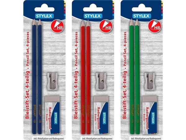 Bleistift-Set, 4-Teilig Bleistfte Anspitzer Radiergummi Schule Stylex 37145-image