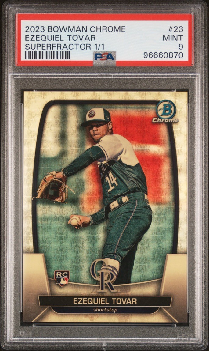 Ezequiel Tovar PSA 9 2023 Bowman Chrome 1/1 Superfractor Rookie RC #23 Rockies view 3