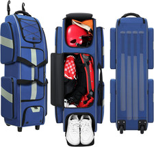 Catchers Gear Bag with Wheels, Soft Rolling Baseball Bag with Separate Shoe Comp