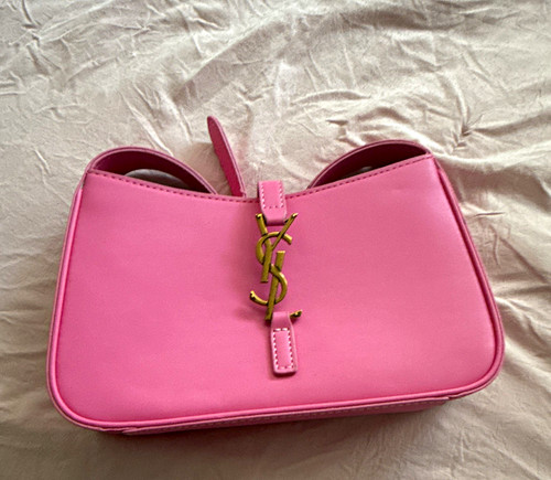 Saint Laurent Pink Shoulder Bag Gold YSL Logo Magnetic Closure Womens
