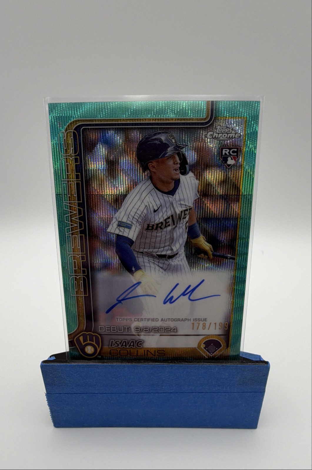 2025 Topps Chrome - Rookie Auto Isaac Collins #CRDA-IC Aqua Wave Refractor /199