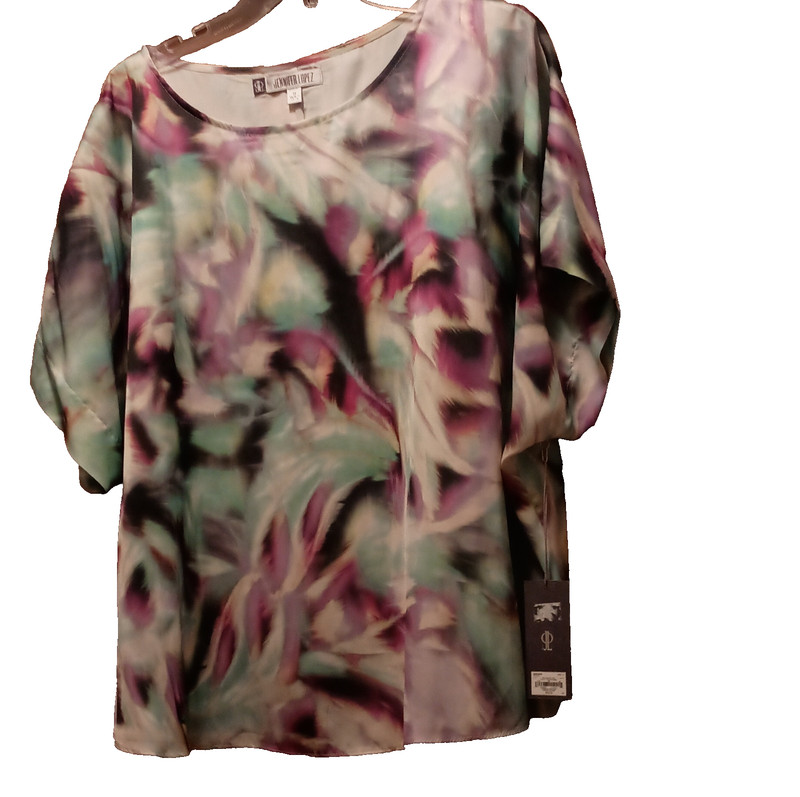 NWT Jennifer Lopez Women's 1X Short Sleeve Multicolor Abstract Blouse