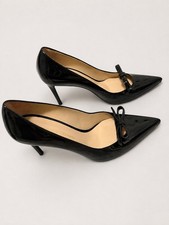 Stuart Weitzman Black Patent Leather Pointed-Toe Bow Pumps Heels Size 10B 4"heel
