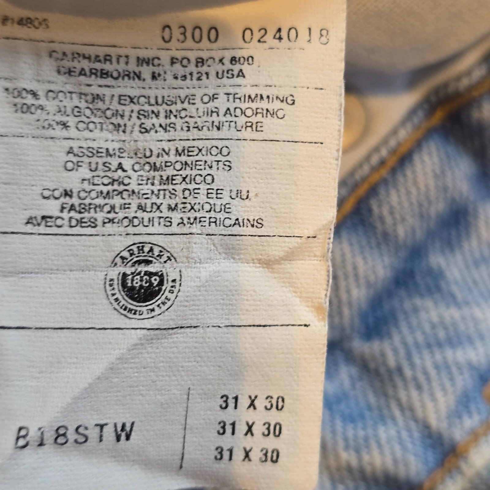 Vintage Carhartt Original Traditional Fit Carpenter Jeans B18 STW Men’s 31 x 30 image 5