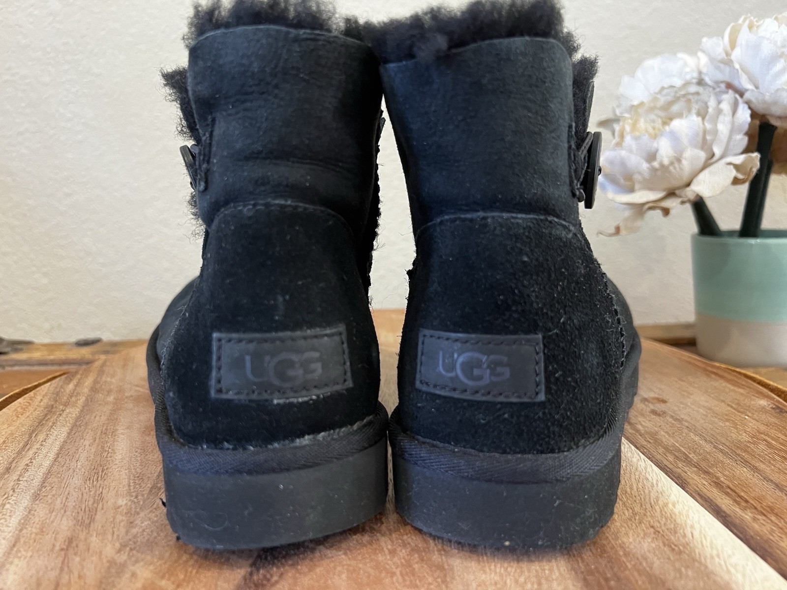 UGG Mini Bailey Button Short Boot Suede Shearling… - image 2