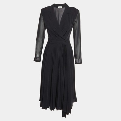 Sandro Black Crepe Long Sleeve Midi Dress S