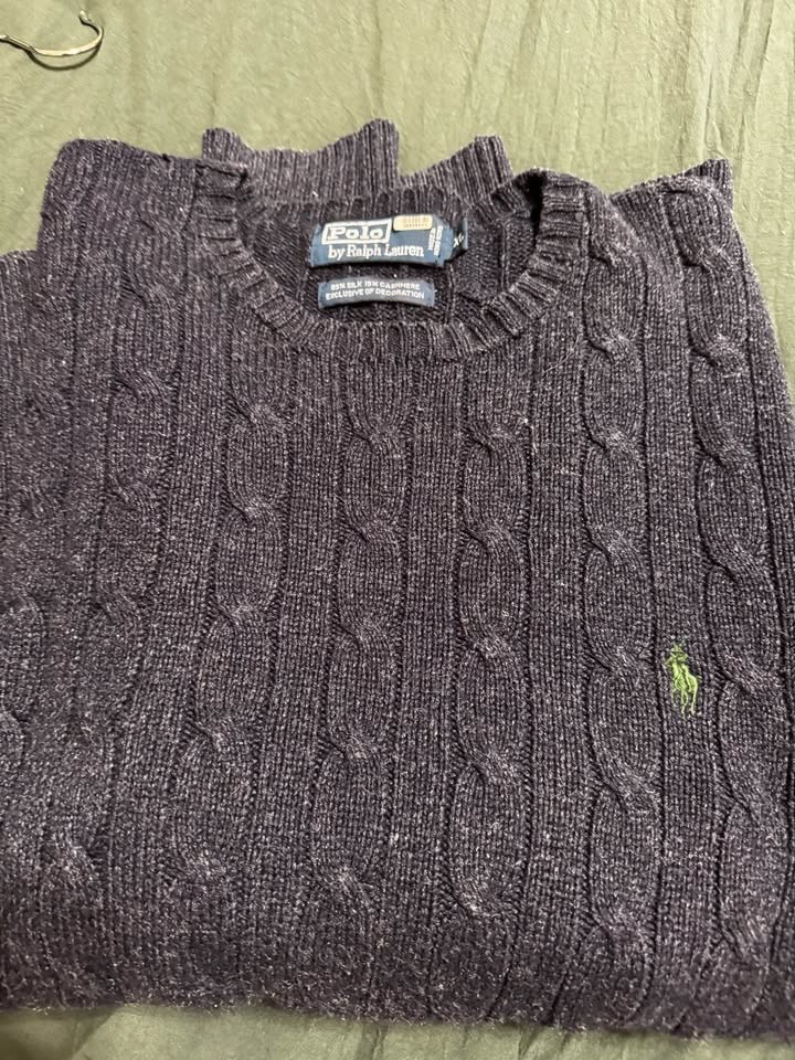 Polo Ralph Lauren Dark Navy Silk Cashmere Cable Knit Sweater XL
