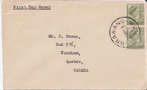 1951 First Day Issue Cover Queen Elizabeth 2d Green Pair Australia To Canada - Afbeelding 1 van 2
