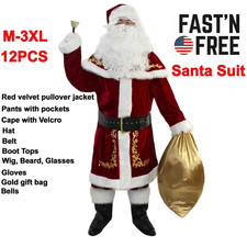 Men's Deluxe 12-Piece Santa Suit - Christmas Adult Costume Size L
