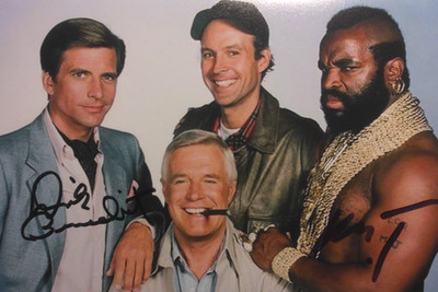 Dirk Benedict & Mr.T orig. Autogramm  20x30 A TEAM