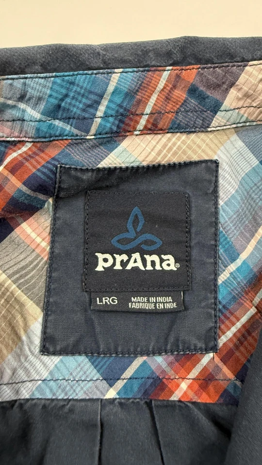 prAna Shirt Mens Large Navy Short Sleeve Button Down Casual Chest Pocket Outdoor - Image 3 of 4