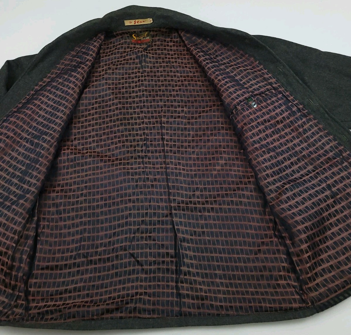 Vintage 50s Wool Button Front Lined Light Jacket Rare Smart USA Grey Plaid True image 6