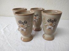 3 Mazagrans en céramiques, grès déco floral " Café "