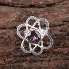 925 Silver February Birthstone Round Genuine Amethyst Wedding Band Ring Jewelry