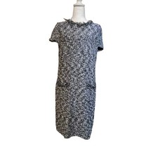 Ann Taylor Tweed Knit Dress Black White Boucle Shift Career L
