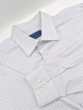 🇺🇲 David Donahue Men's 17x33 Green Blue Check Cotton Dress Shirt