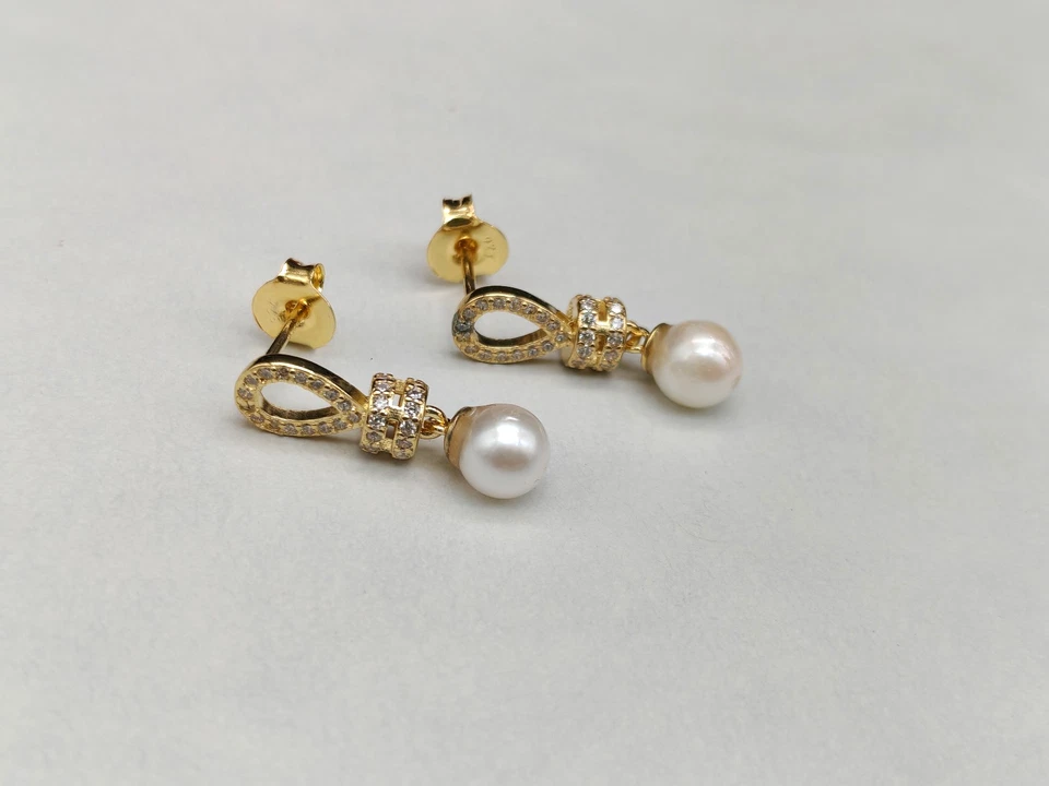 Orecchini donna argento 925 perle vere pendenti a lobo piccoli eleganti - Immagine 4 di 4