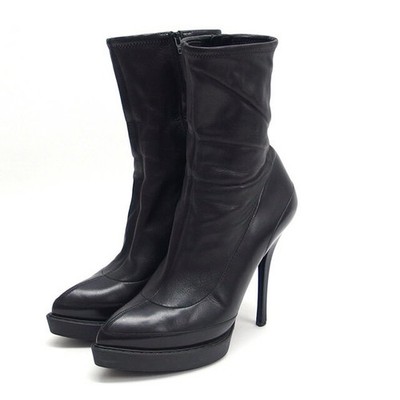 GUCCI Boots Heel Leather Black EU37 US6.5 Japan F/S USED