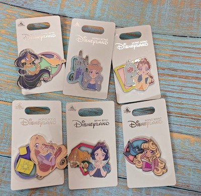 2025 New Authentic Hongkong Disneyland Aurora Ariel Belle Princess Pins Set of 6