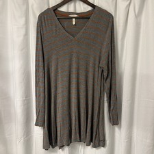 Matilda Jane XL Windsong Tunic Gray Orange Stripe Boho Peasant GrannyCore Meemaw