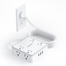 Flat Extension Cord 10 FT, 3 Prong Surge Protector Power Strip with 8 Outlets...