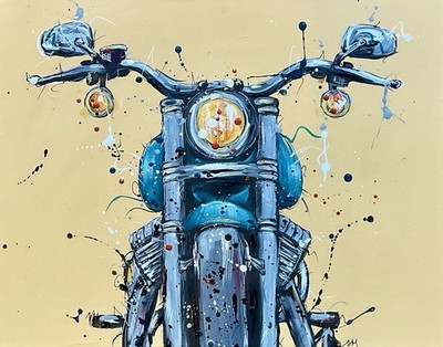  Motorrad Frontansicht Original Acryl Kunstwerk auf 41x51cm Leinwand