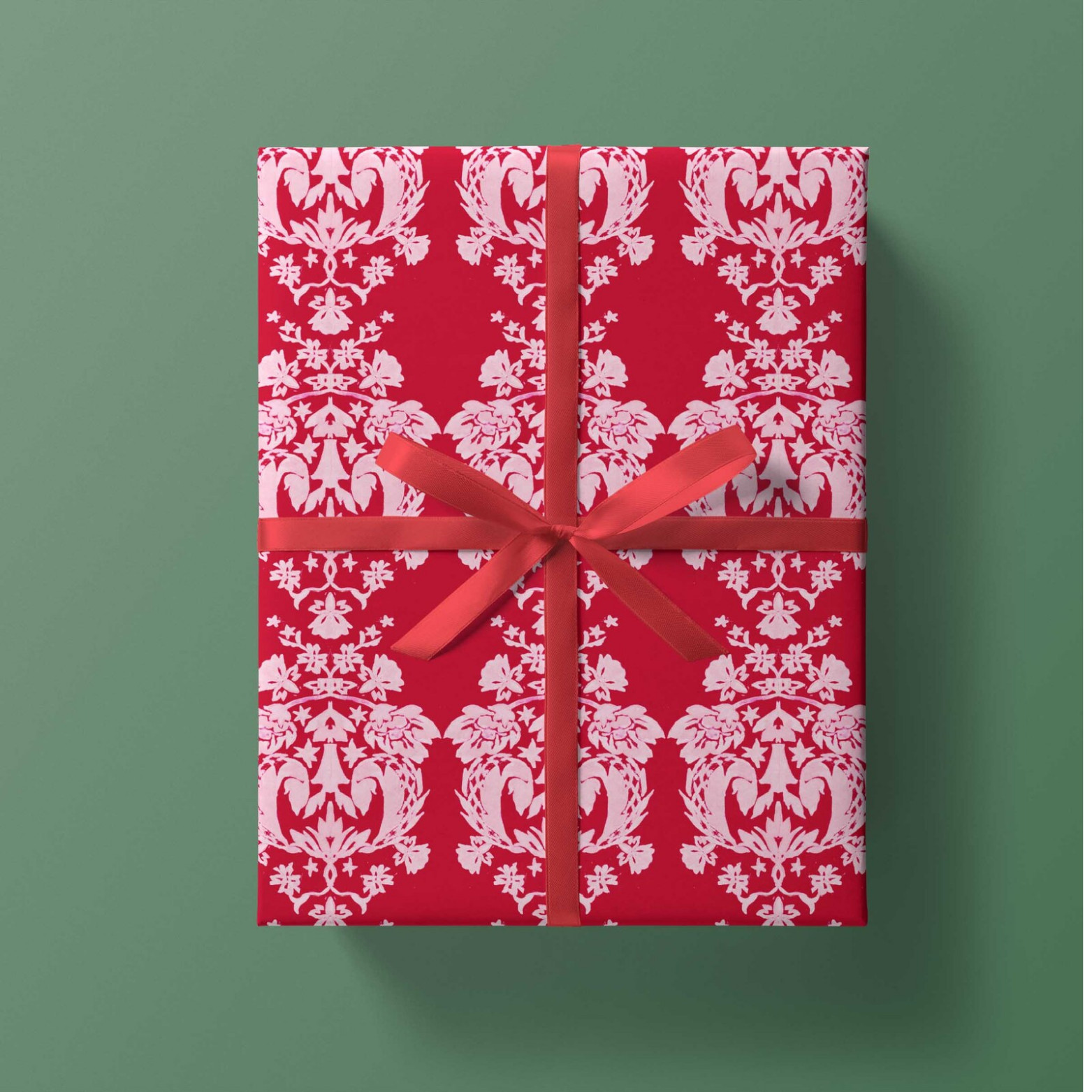 Red Damask Wrapping Paper, Elegant Holiday Christmas Gift Wr
