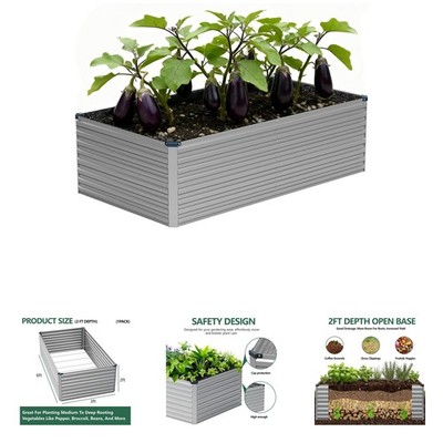 6x3x2FT Galvanized Steel Raised Garden Bed Kit Deep Root Planter Box Outdoor