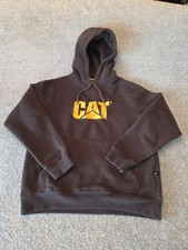 Mens Caterpillar CAT Thick Work Hoodie LARGE Brown Sweatshirt Embroidered Logo