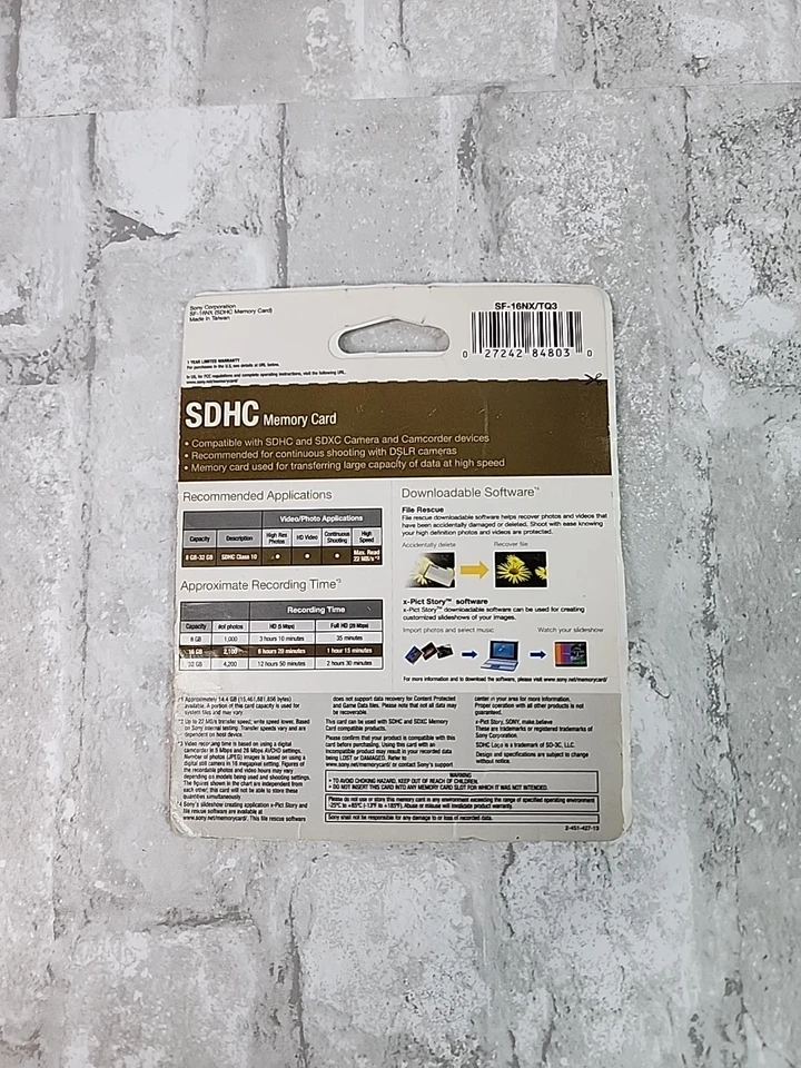 Sony 16GB SDHC/SDXC Class 10 Memory Card SF-16NX/TQ3 Brand New - Image 3 of 4