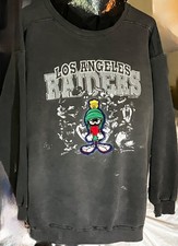 Vtg 1993 GENUS LA Raiders Looney Tunes Sweatshirt XL Faded Charcoal Marvin Taz B