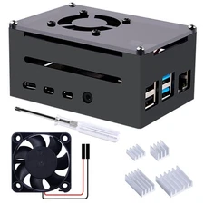 Case for Raspberry Pi 4, Pi 4 Aluminum Case with Fan, Pi 4 Heatsink for Raspb...