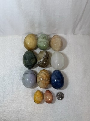 Vintage Eggs Multi-Colored Marble Granite Alabaster or Stone Lot of 11
