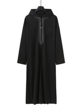 Muslim Men Embroidery Hooded Saudi Arab Long Sleeve Thobe Islamic Robe Kaftan